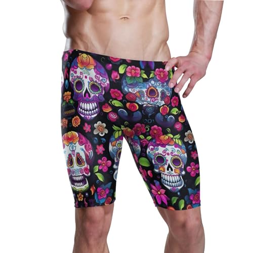 UMIRIKO Sugar Skull Skeleton Gothic Flowers Swim Jammers for Men Athletic Durable S B0400574
