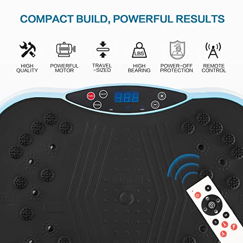 YOKELE Vibration Plate Exercise Machine - Whole Body Fitness Vibration Platform - Home Training Equipment for Recovery & Wellness & Weight Loss + Resistance Bands + Remote (Blue)