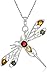 Rhodium Plated Sterling Silver Multicolor Amber Dragonfly Pendant Necklace, 18''