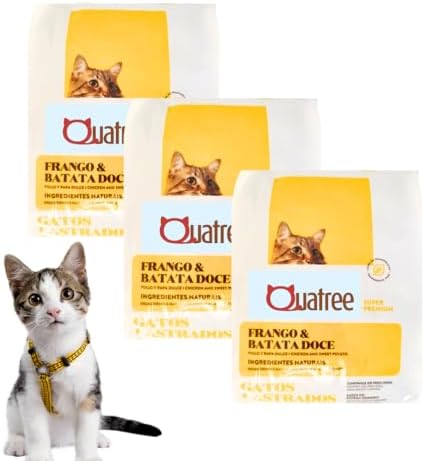 Rações Premium vs Rações Comuns: Qual o Verdadeiro Custo-Benefício para a Saúde do Seu Pet? 24 Kit com 3 Rações Quatree Para Gatos Castrados Sabor Frango e Bata...