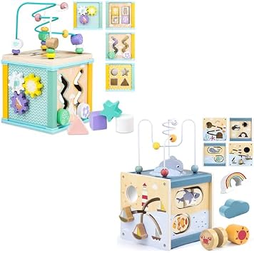 Airlab Wooden Activity Cube Toddler Montessori Toys and Wooden Activity Cube Baby Toys Ocean Theme
