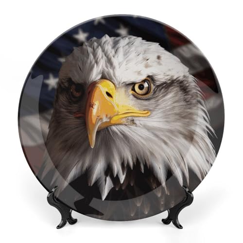 Plato decorativo de cerámica blanco con bandera y águila 6 pulgadas miniatura 1