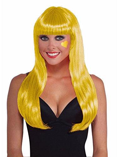 Perruque longue jaune cheveux synthétiques pour cosplay et carnaval