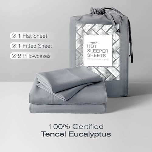 Tencel Sheet Set Queen Size, 100% Eucalyptus Lyocell, Breathable & Cooling Sheets, Deep Pocket Up to 16 Inch, Silky Soft, Ideal for Hot Sleepers - 4PC (Queen, Light Grey) - Thumbnail 2