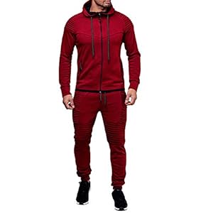 amropi Hommes Jogging Survêtement Sweat-Shirt à Capuche et Pantalon Combinaison de Sport (Rouge,M)