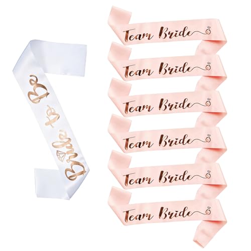 7pcs Team Bride Sashes Bride Squad Sashs Bachelorette Party Accessories Satin Sash Set with Bride Sashs for Bridesmaids Bridal Shower and Wedding Party