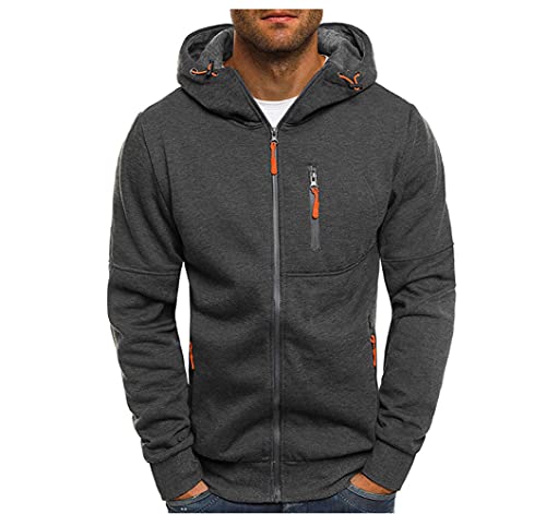 Camipado Men's Sports Casual Full Zipper Long-Sleeved Hooded Sweater with Pockets Jogging Track and Filed Gym Training Hoodie Dark Gray