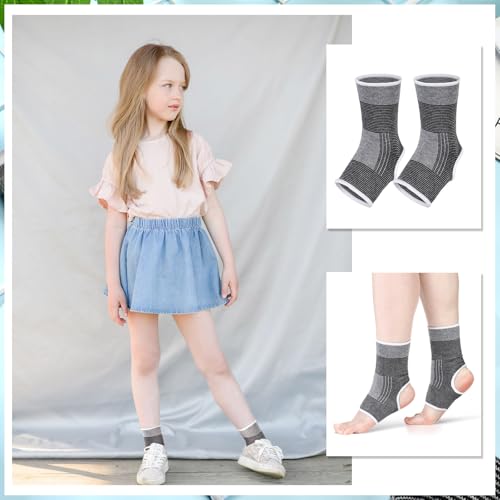 Image of Haysandy 4 Pieces / 2 Pair Kids Ankle Support Brace Elastic Kids Compression Socks Knitted Ankle Sleeve for Jogging Running Fitness(Gray,10-15 Years)
