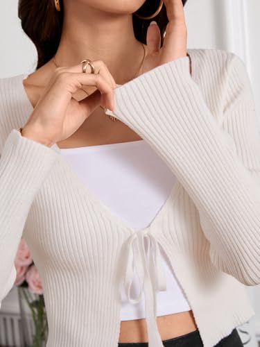 Image of Floerns Women's Tie Front Long Sleeve Rib Knit Shrug Sweaters Cardigan Crop Top