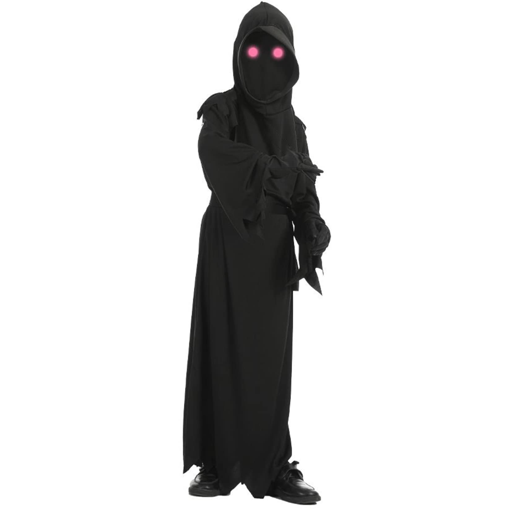 Runhomal Kid Boy Girl Halloween Theme Party Grim Reaper Cosplay Fancy Dress Up with Glowing Red Eyes