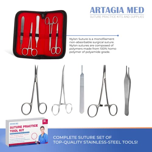 Image of Suture Tool Kit and Threads with Needle | High Grade Stainless Steel Instruments Perfect for Suture Practice | Including Suture Training Video