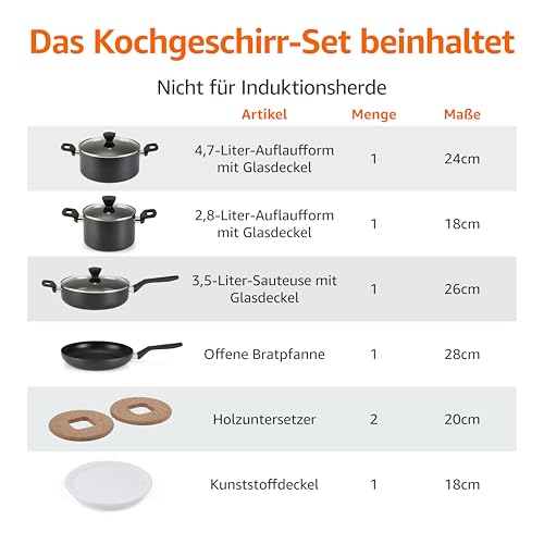 Amazon Basics 10-teiliges Keramik-Antihaft-Kochgeschirr-Set, Stapelbar, Töpfe und Pfannen mit Deckeln, Spülmaschinenfest… – Ansicht 4
