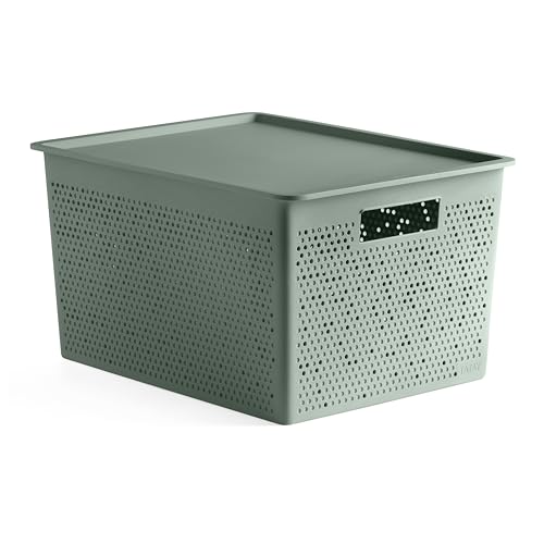 TATAY Aufbewahrungsbox 20L Bohol | Organizer-Box mit Deckel | Optimale Belüftung | Stapelbares Modulares System | Integrierte Griffe | BPA-freier Recycling-Kunststoff | 30x39x21,5 cm, Grün