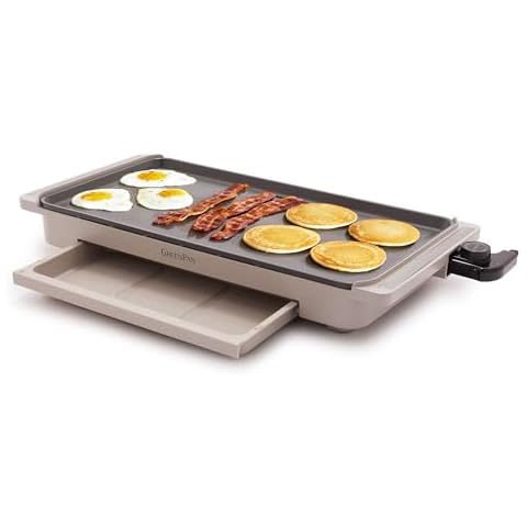 GreenPan Advanced 10.5”x 20” Electric Griddle with Warming Drawer, Healthy Ceramic Nonstick PFAS-Free Coating, Temperature Control, Easy and Versatile Countertop Meals, Dishwasher Safe Cover