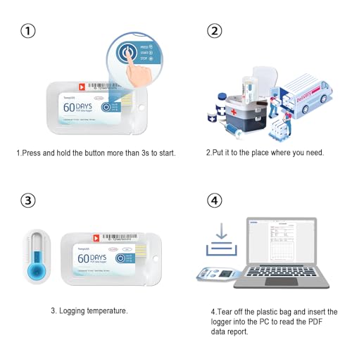 Image of Tzone 50 Packs Single Use Temperature Data Logger USB with PDF Report | TempU05 Disposable Temp Recorder 60 Days,Thermometer Recording,for Shipping Freezer Transportation Storage,IP67 Waterproof