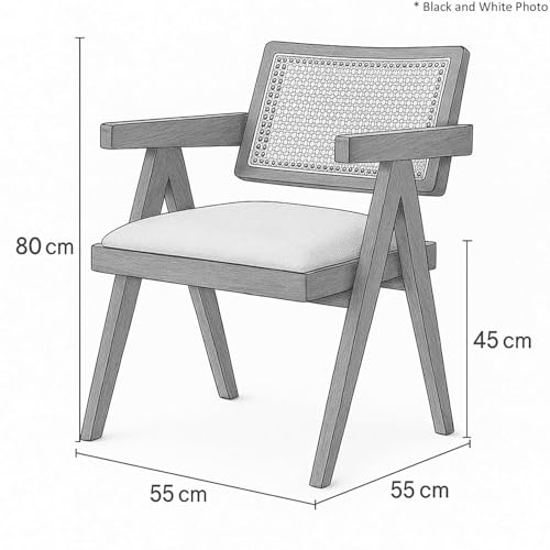 Image of WELL KNOWN | Solid Sheesham Wood Rattan Armchair | Nature Finish, Cane Back & Cream Upholstery | Mid-Century Modern Accent Chair for Living /Dining Room (Pair of 2, Teak Finish)