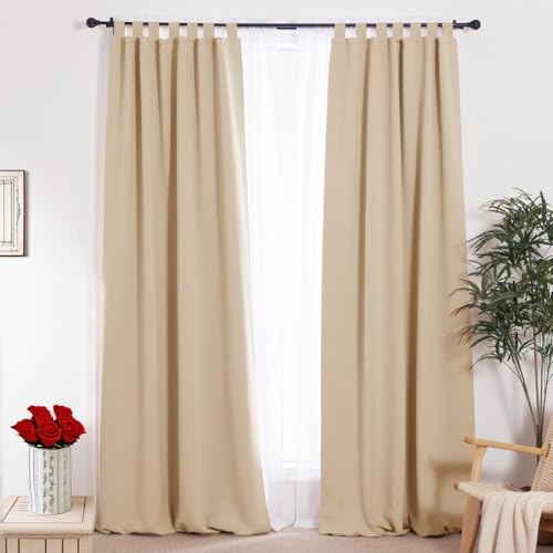 NICETOWN Curtain Rods 2-Pack 48-86 Inch, Matte Black Rods with Decorative Finials for Windows, Heavy Duty Window Drapery Poles for Indoor Outdoor Patio Bedroom