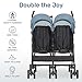 Dream On Me Twin Venture Umbrella Stroller in Light Blue, Multi Backrest Positions, Adjustable & Removable Canopy Double Stroller, 360°Swivel Wheels with Locks