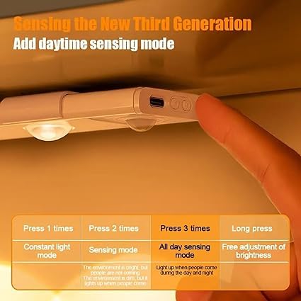 Image of Motion Sensor Under Cabinet Light, 40 cm,1200 mAh Battery, 3 Dimmable LED Color Modes (Warm /Neutral /Cool White), USB Rechargeable Closet Lamp Wireless Light (White)
