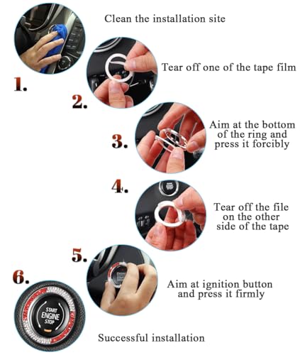 Image of ToBeQueen White and Red Bling Push to Start Button Ring Emblem Sticker, Crystal Diamond Rhinestone Start Buttone Cover Car Decor, Red and White Car Accessories for Women