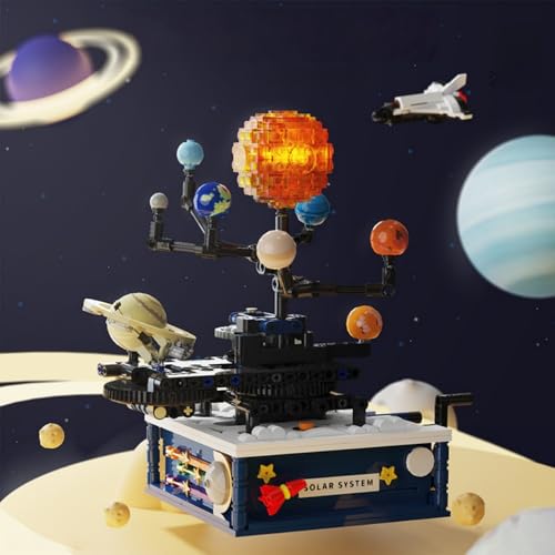TVT「新登場」電動太陽系 太陽系儀 太陽系 模型 惑星地球儀 科学教育ビルディングブロック おもちゃ装飾 実験・科学 宇宙おもちゃ 組み立てが簡単 電動 発光 科学知育玩具 誕生日プレゼント (T5002 電動(777個))