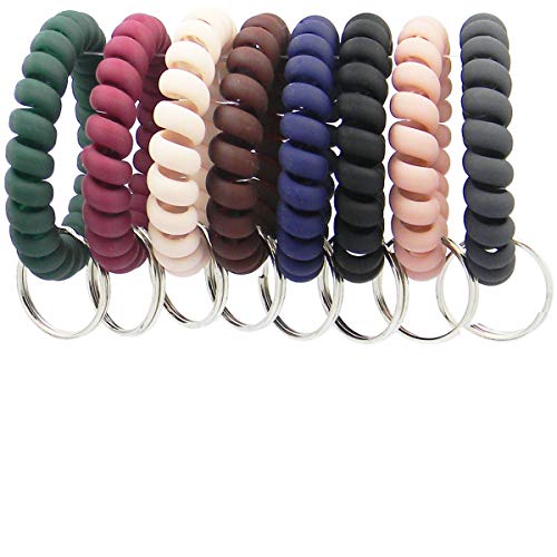 QY 12PCS Bright Colorful Patterns Plastic Spiral Coil Wrist Band Key Ring Chain
