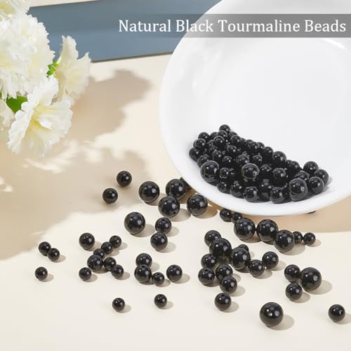 OLYCRAFT 120pcs Natural Tourmaline Round Beads 4mm 6mm 8mm Natural Black Stone Beads Undyed Loose Round Beads Smooth Natural Gemstone Beads for Bracelet Necklace Jewelry Making - Image 4