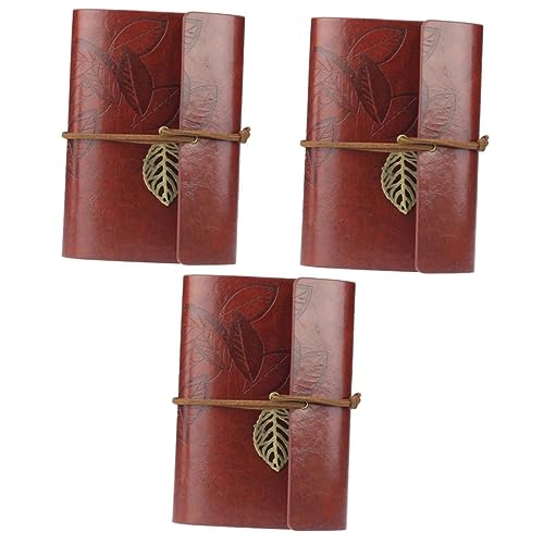 NUOBESTY 3piezas Cuaderno Retro De Páginas Sueltas Cubierta De Pu De y Diseño De Rojo