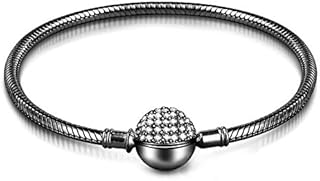 GNOCE Charm Bracelet Sterling Silver Rose Gold Plated DIY Snake Chain"Endearing Gifts For Her" Basic Charm Bracelet Dainty Bangle with Crystal Round Shape Clasp