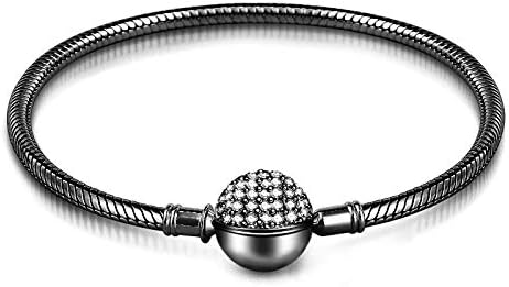GNOCE Charm Bracelet Sterling Silver Rose Gold Plated DIY Snake Chain"Endearing Gifts For Her" Basic Charm Bracelet Dainty Bangle with Crystal Round Shape Clasp
