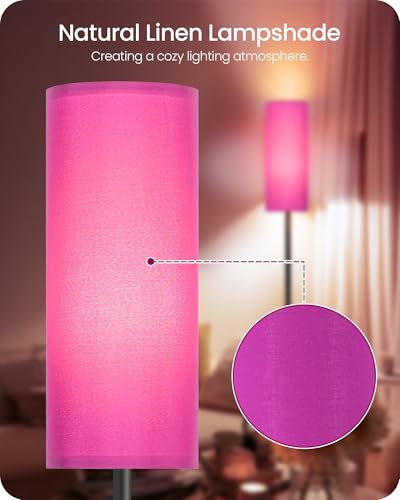 Image of Dimmable Purple Floor Lamp for Living Room with Remote and Foot Switch, Corner Floor Lamp for Bedroom, 64.4 inch Standing Tall Lamp, 10W 900LM Bulb Included, 3000K-6500K, Linen Shade, FCC Listed Z06LD05W1