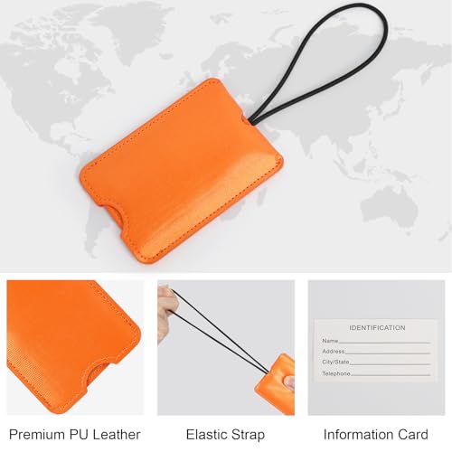 FYY Luggage Tag - 2 Pack PU Leather Luggage Tags for Suitcases with Name ID Card Travel Tags Labels with Privacy Cover for Baggage Handbag School Bag Suitcase Orange3
