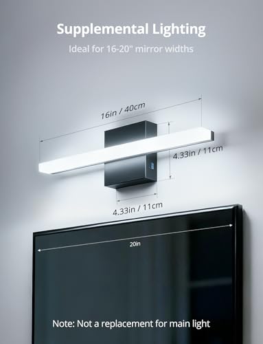 Image of Combuh 2 Pack Modern Bathroom Light Fixtures Above Mirror Small Vanity Lighting Bar 16Inch, 5 Color Adjustable Black Simple Slim Led Wall Sconce IP44 Rustproof Bright 10W 880LM for Bath Restroom