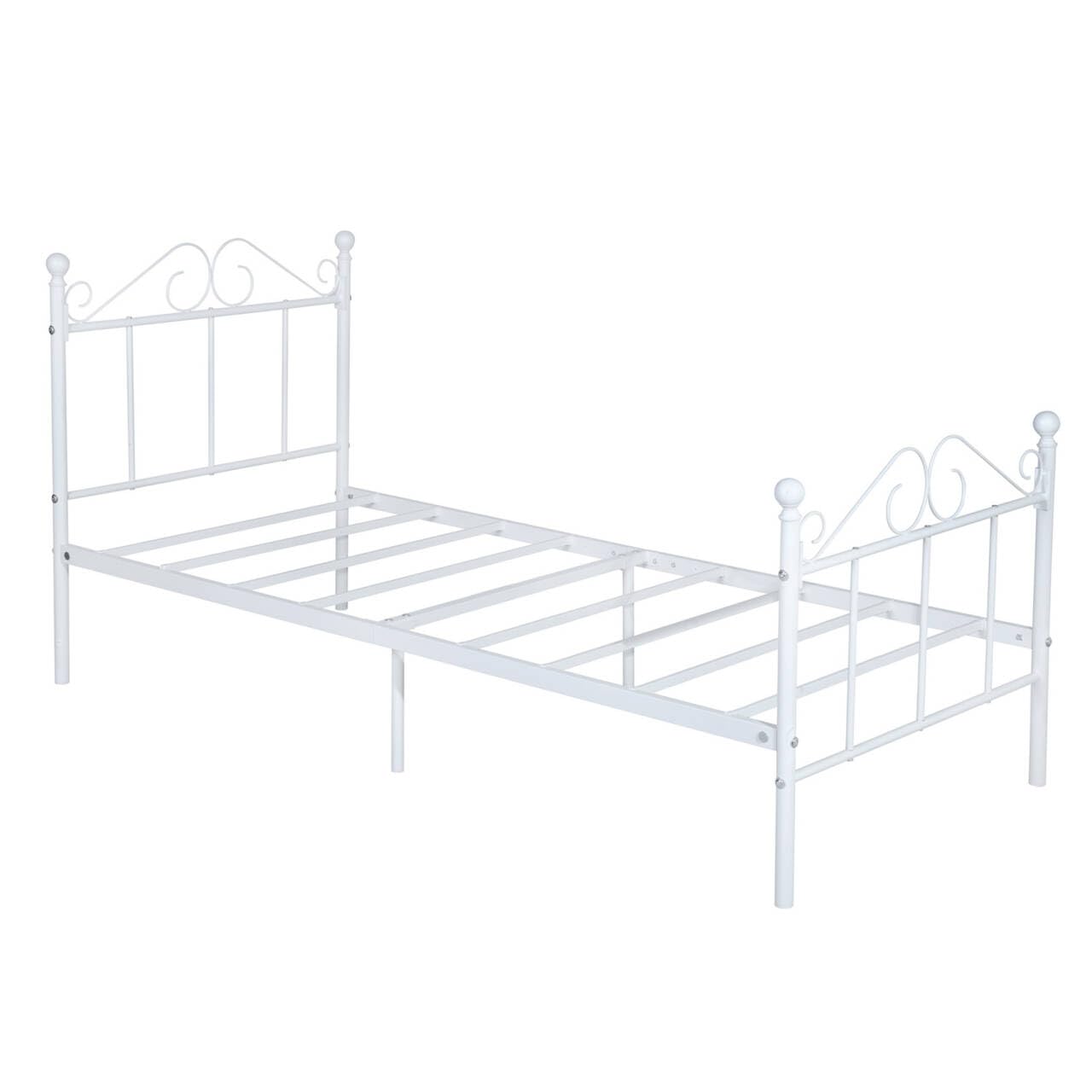 Cadre de Lit Enfant en Métal pour Matelas 90x190 cm, Lit Enfant Sol avec Sommier 90x190/Montage Facile/Convient comme pour Enfants/Ado/Adolescent Garcon/Fille/Senior/Blanc/Style A