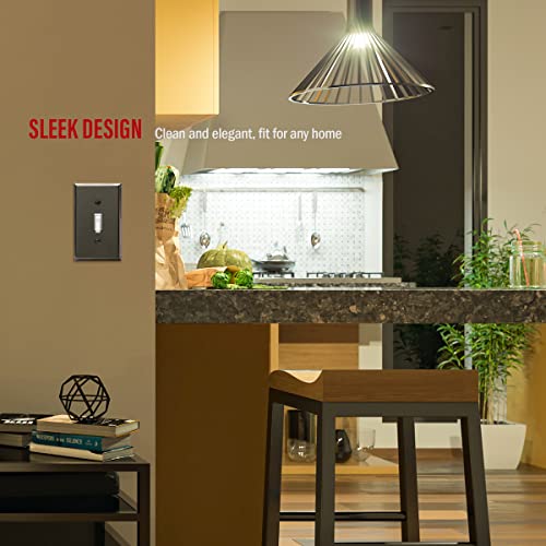Image of ENERLITES Toggle Light Switch Metal Wall Plate, Stainless Steel Switch Cover, Corrosion Resistant, Mid-Size 1-Gang 4.50 inch x 2.76 inch, Stainless Steel 201, 7711-PBK, Polished Black