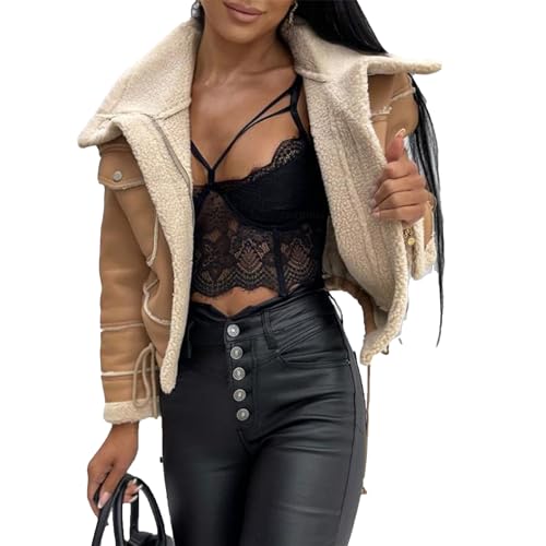 Manteau de moto chaud femme contre le froid hivernal veste ajustée doublée Sherpa kaki S