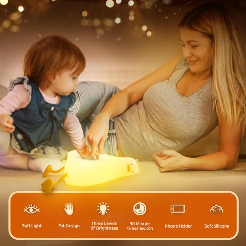 Image of Kids Night Light,Cute Lamp with Charging Port,3 Level Dimmable Silicone LED Lying Flat Duck Lamp,Christmas & Halloween LED Lights,Night Light for Baby Nursery,Bedroom,Office and Breastfeeding