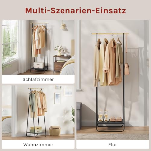 WOLTU Kleiderständer Schwarz für Schlafzimmer Garderobenständer Schmal Metall Kleiderstange mit Metallablagen ca.54x45x141cm(BxTxH)
