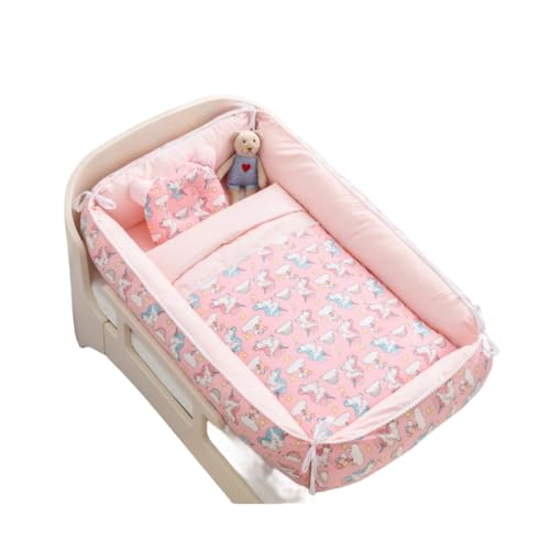 寝具 ベビーベッド ポータブルベビーベッド 新生児 枕付き ポータブルベビーベッド 折りたたみベッド ベッド 通気性 洗える 寝返り可能 限定 長期使用 安心・安全 (ピンク,キルトなし)