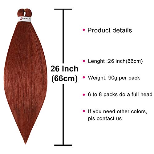 Wome Pre Stretched Braiding Hair #350 Red Premium Ginger Braiding Hair Extensions, 26 Inch 8 Packs Professional Itch Free Hot Water Setting Perm Yaki Texture #TOP3