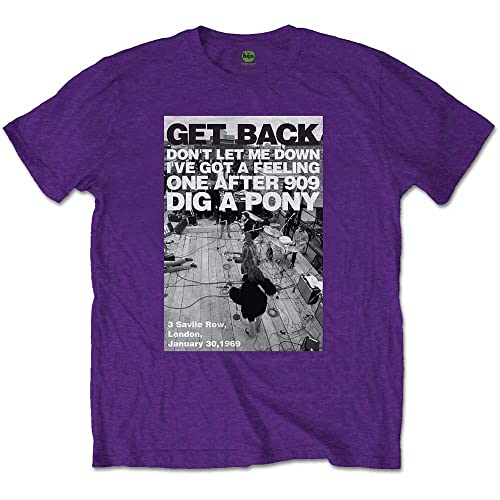 The Beatles Rooftop Shot Purple Officiel T-Shirt Hommes Unisexe (X-Large) - Les Beatles, Paul McCartney, John Lennon, RIngo Starr, George Harrison The Beatles Rooftop Shot Purple Officiel T-Shirt Hommes Unisexe (X-Large)
