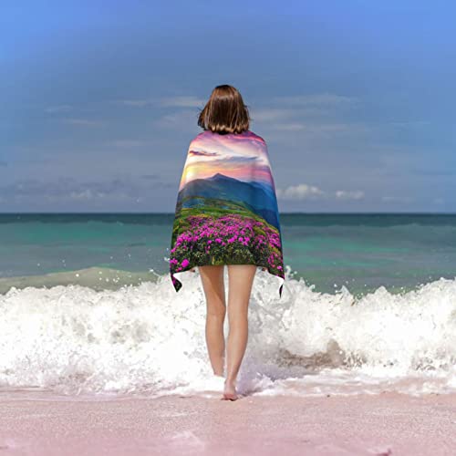 Lynsay Nature Purple Flowers Meadow Printed Bath Towel, Super Soft, Lightweight, High Water Absorption And Quick Drying Super Fiber Bath Towel #TOP5