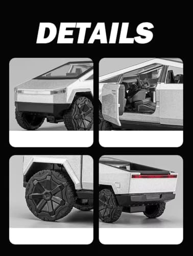 Image of Diecast Tesla Cybertruck Car Model - 1:36 Scale Alloy Car with Light & Sound, Pull-Back Action, Collectible Vehicle Toy for Kids & Collectors, Gift for Boys & Enthusiasts (Random Color)