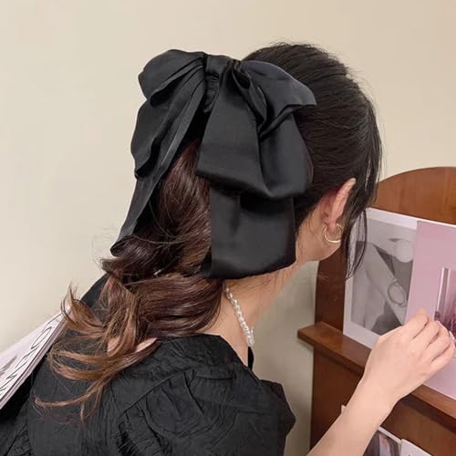 Aswewamt 3 Pcs Large Satin Silk Bow Hair Claw Clips Ribbon Chiffon Bowknot Hair Clips French Style With Long Tail Ponytail Hair Decorations Accessories For Women thumb #3