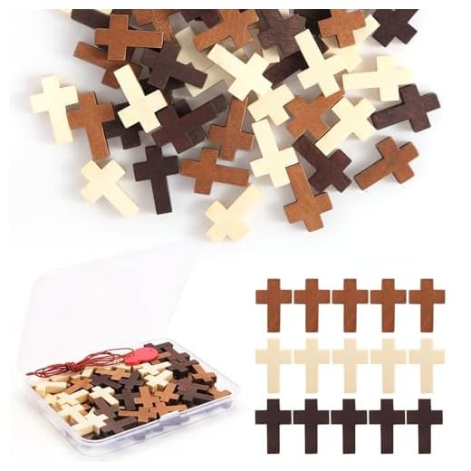 Gtudkae 1 Box 50 PCS Small Wooden Cross 3 Colors, Natural Pocket Prayer Crosses Pendants for Christian Gift, DIY Handmade Decorative Crosses Charms for Crafts, Easter Eggs Fillers (50)