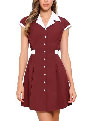 Image of Allegra K Women's Vintage Button Down Shirt Dress Notch Lapel Short Sleeve Belted Office Mini Short Dresses
