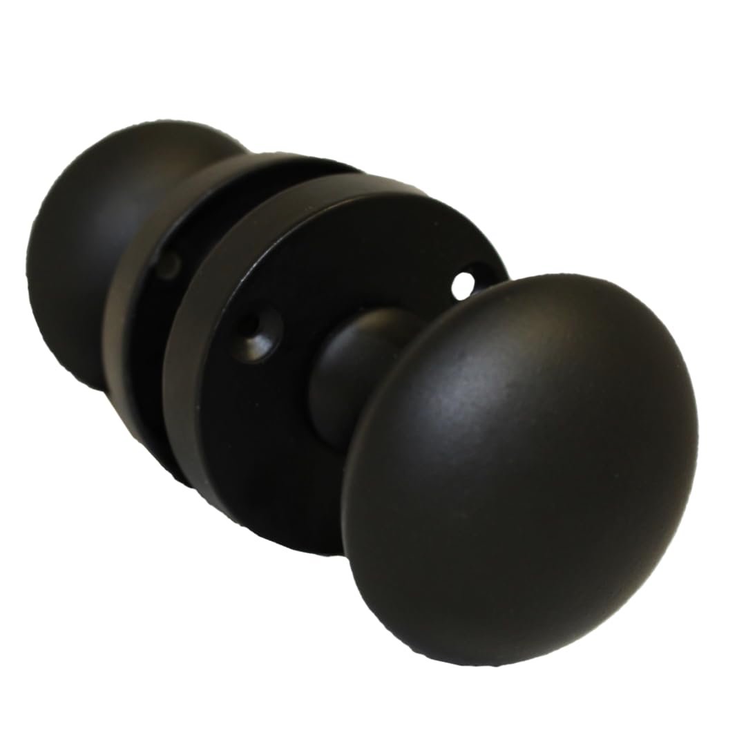 Epsom Door Handle Matt Black Round Door Knob Set - Victorian Style Sprung Internal and External Door Knobs for Mortice Locks and Tubular Latches (Pair of Knobs)