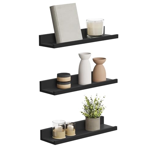 SONGMICS Wandregal, Schweberegal, 3er Set, 10 x 38 cm, Wandboard für Bilderrahmen und Bücher, Bilderregal für Wohnzimmer, Schlafzimmer, Bad,...