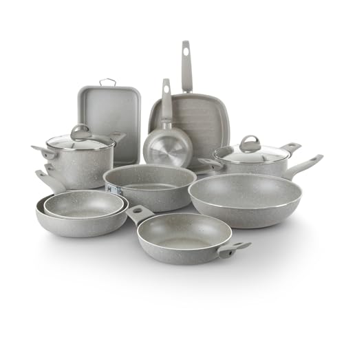 KASANOVA Juego de ollas para cocinas tradicionales, batería de cocina antiadherente, cocción saludable, rápida y uniforme (12 piezas)