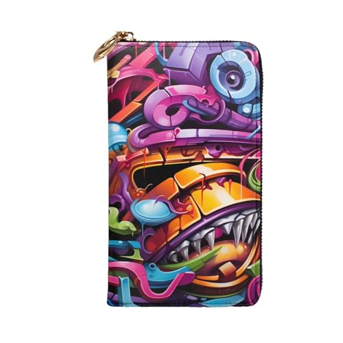 Graffiti Hip hop Prints Leather Long Clutch Wallet for Fashionable Girls and Women - Durable, Stylish, and Functional, Black, One Size2